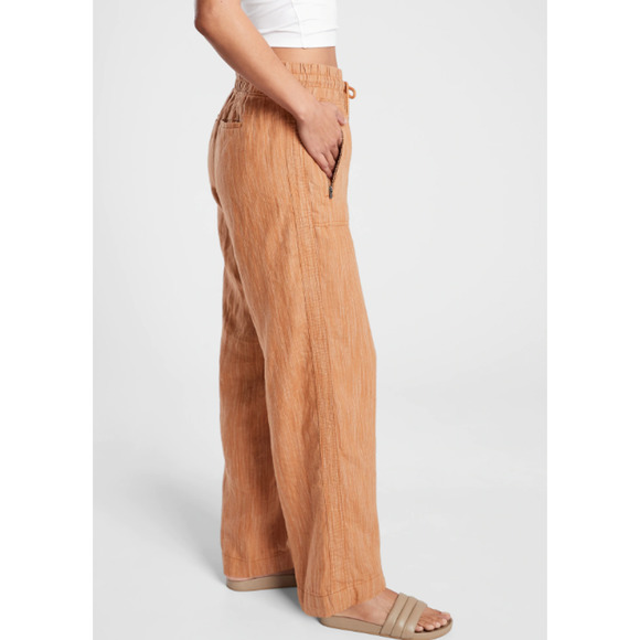 Athleta Cabo Linen Textured Wide Leg Pants Rain Dance Seina Beige - Picture 14 of 15